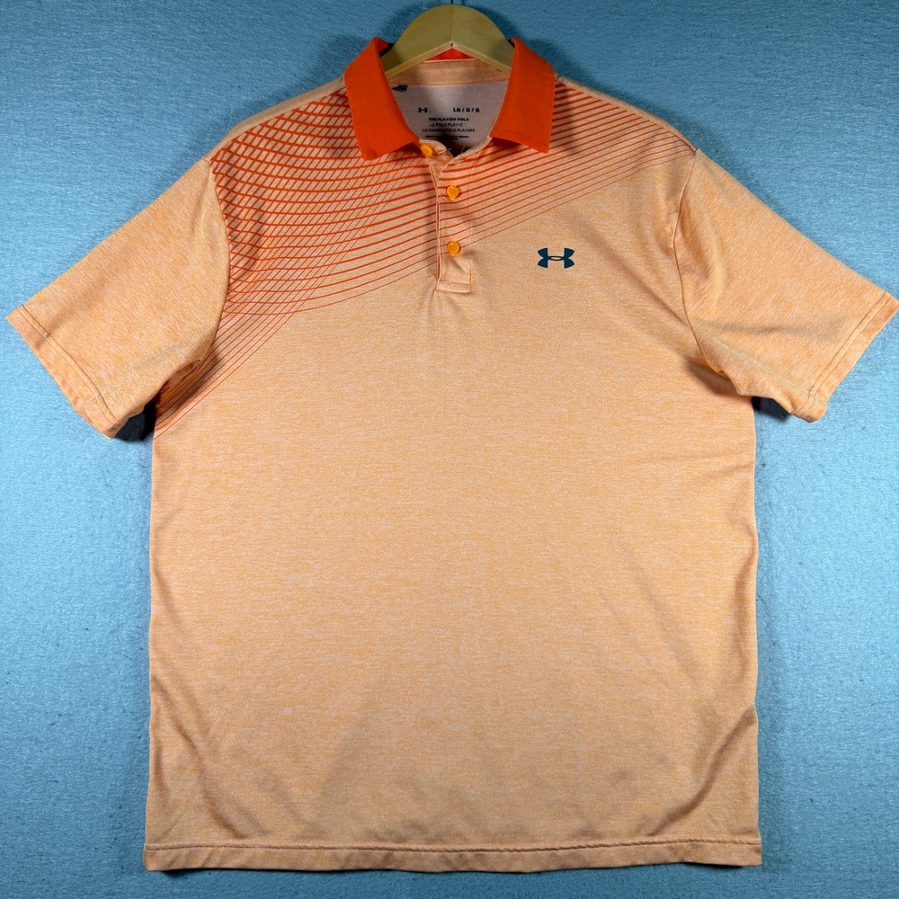 Under Armour Mens Playoff Polo Orange Heathered Grid Golf Shirt LG 13913